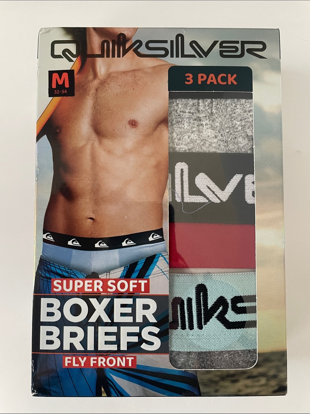 NWT Quiksilver Men's Super Soft Boxer Briefs 3-Pack Size M 32-34